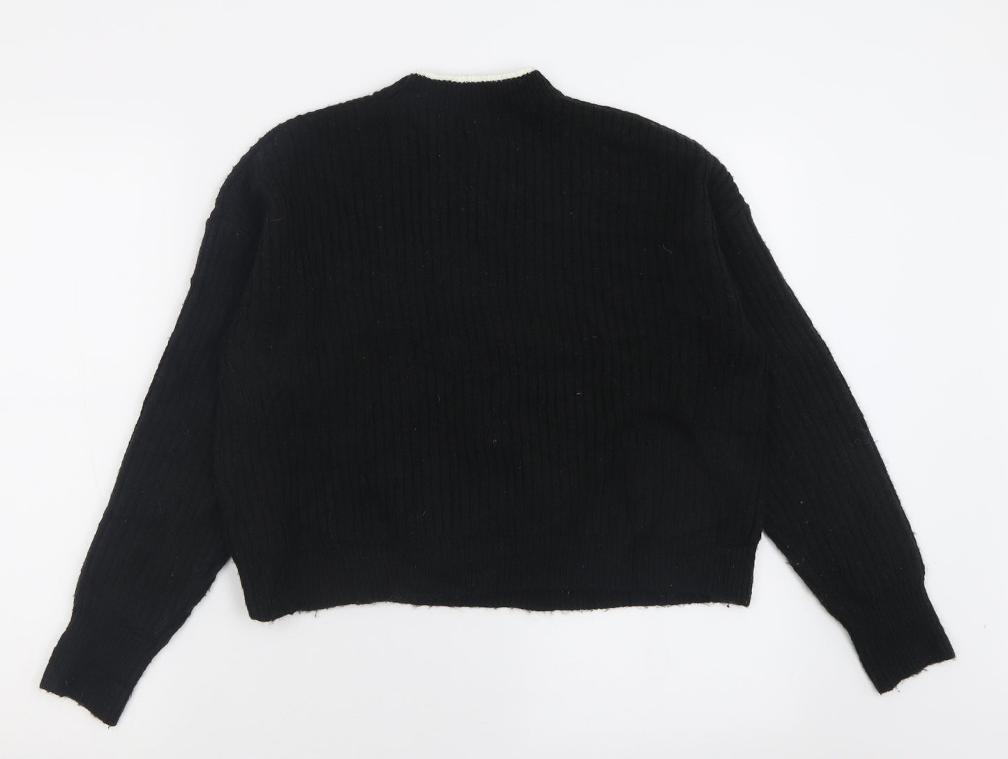 FOREVER 21 Womens Black Crew Neck Striped Polyester Pullover Jumper Size M