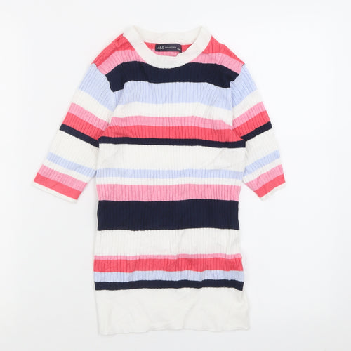 Marks and Spencer Womens Pink Crew Neck Striped Viscose Pullover Jumper Size 6