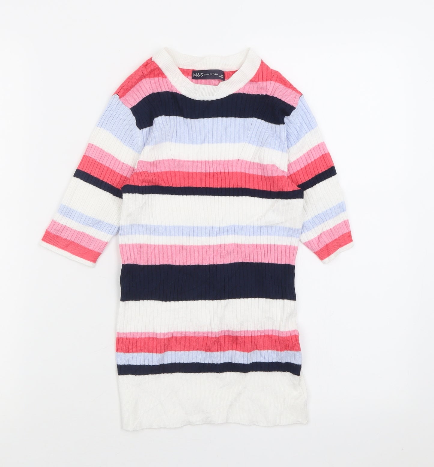 Marks and Spencer Womens Pink Crew Neck Striped Viscose Pullover Jumper Size 6