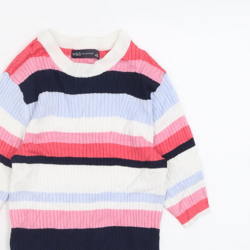 Marks and Spencer Womens Pink Crew Neck Striped Viscose Pullover Jumper Size 6