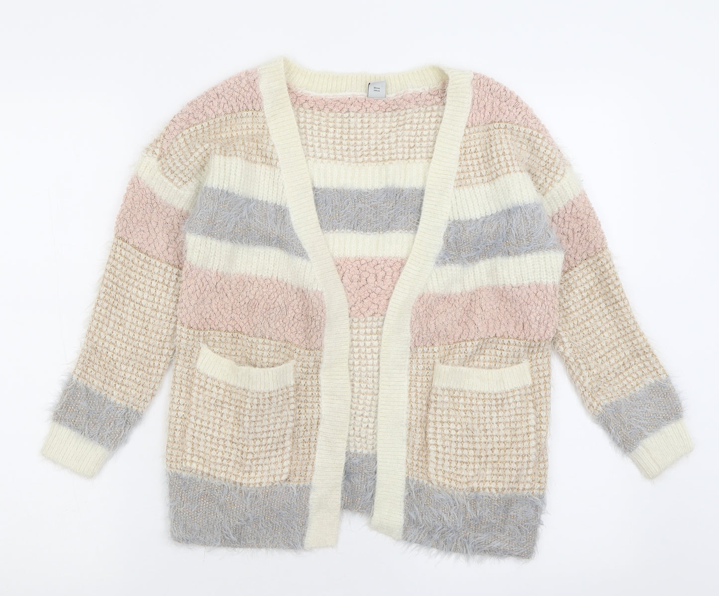 TU Girls Multicoloured V-Neck Striped Polyamide Cardigan Jumper Size 10 Years  Pullover