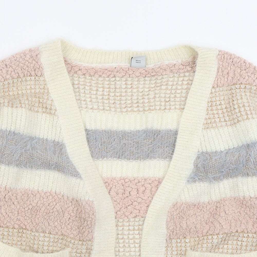 TU Girls Multicoloured V-Neck Striped Polyamide Cardigan Jumper Size 10 Years  Pullover