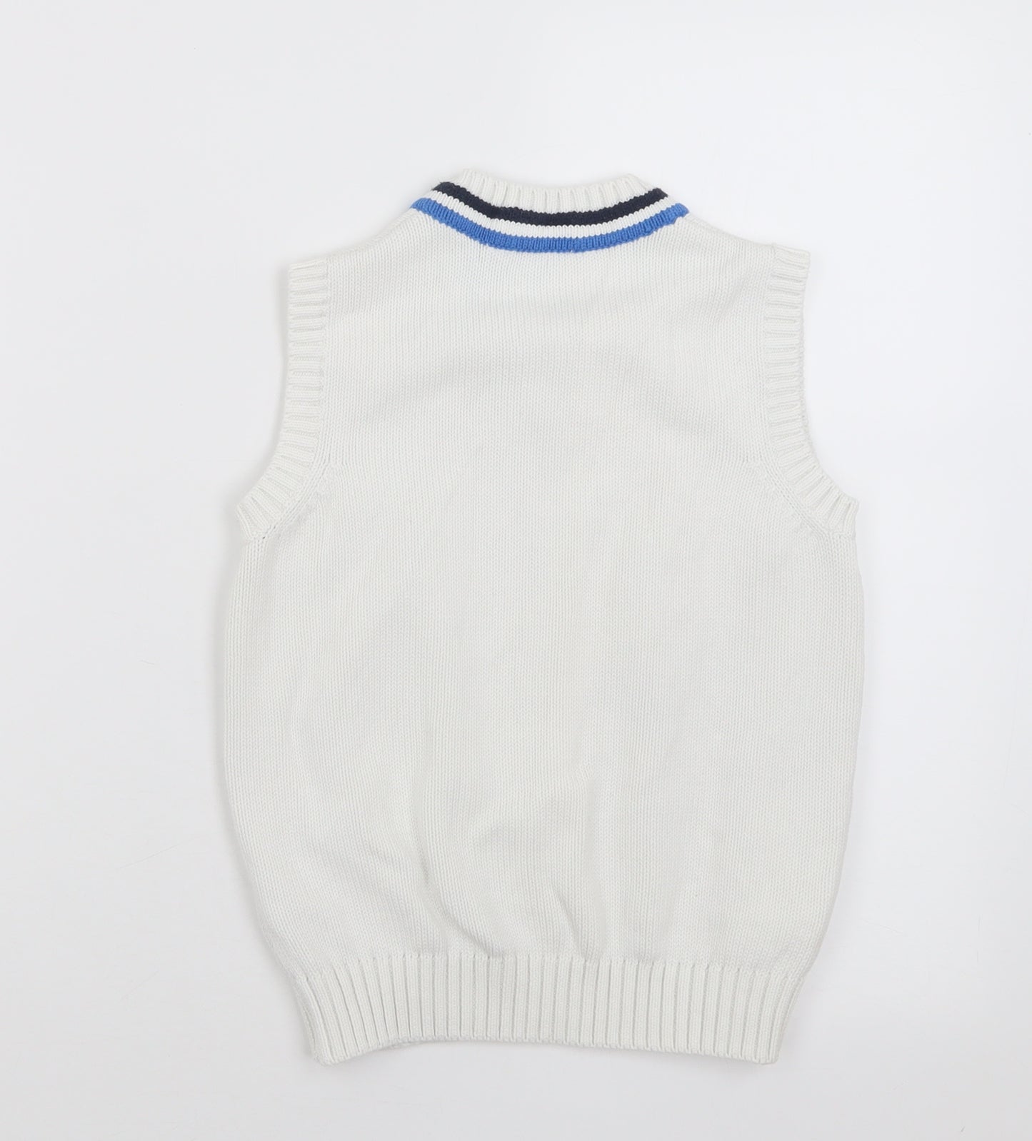 Marks and Spencer Boys White V-Neck  Cotton Vest Jumper Size 9-10 Years  Pullover - School Wear