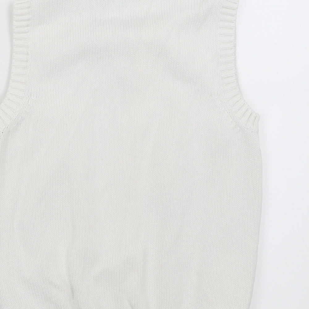 Marks and Spencer Boys White V-Neck  Cotton Vest Jumper Size 9-10 Years  Pullover - School Wear