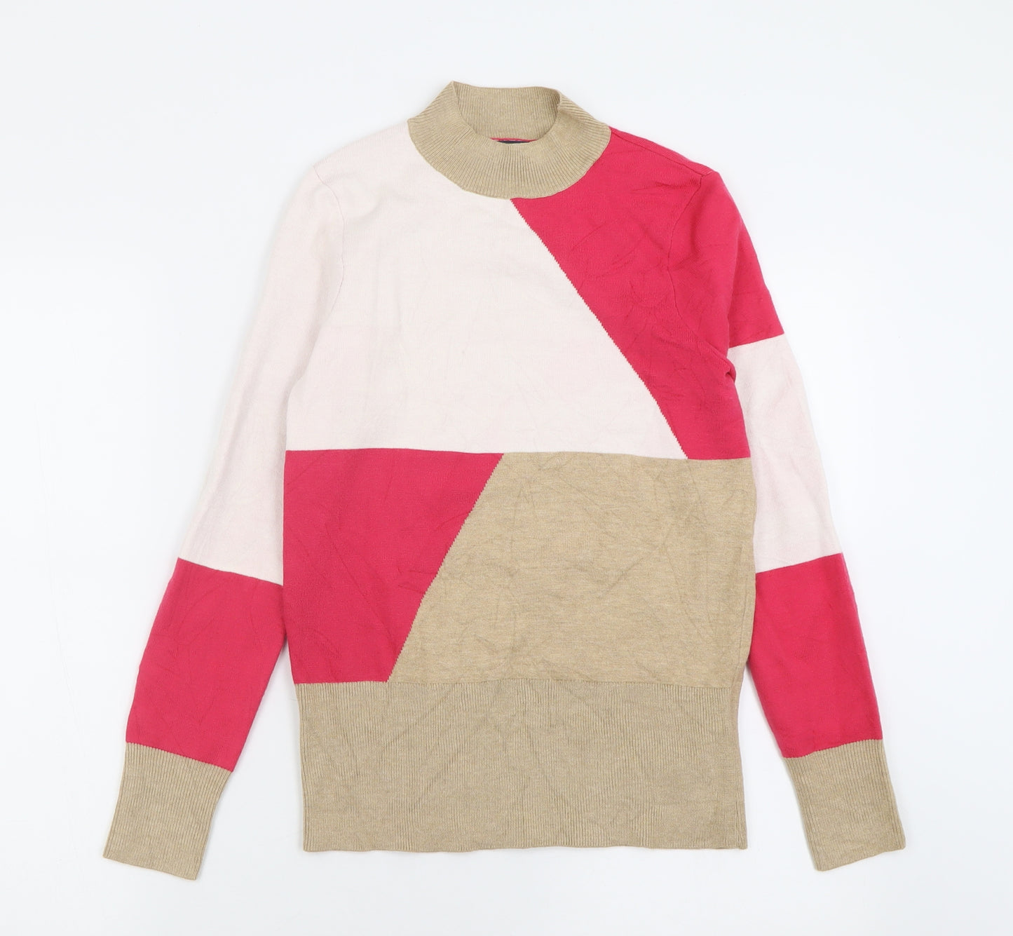 Marks and Spencer Womens Pink High Neck Geometric Viscose Pullover Jumper Size 10