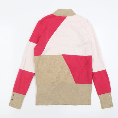 Marks and Spencer Womens Pink High Neck Geometric Viscose Pullover Jumper Size 10