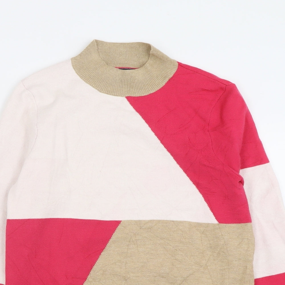 Marks and Spencer Womens Pink High Neck Geometric Viscose Pullover Jumper Size 10