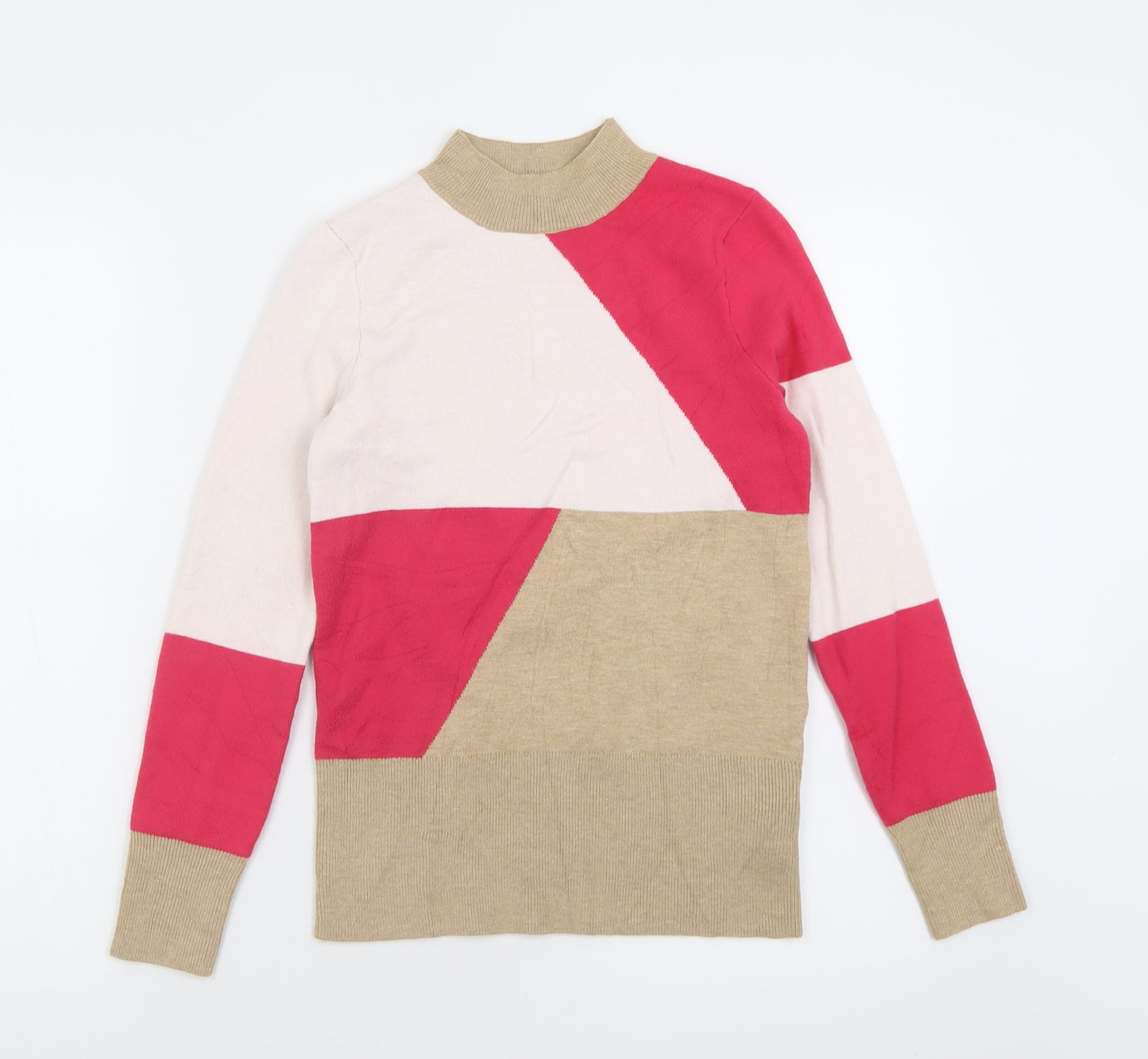 Marks and Spencer Womens Pink High Neck Geometric Viscose Pullover Jumper Size 8