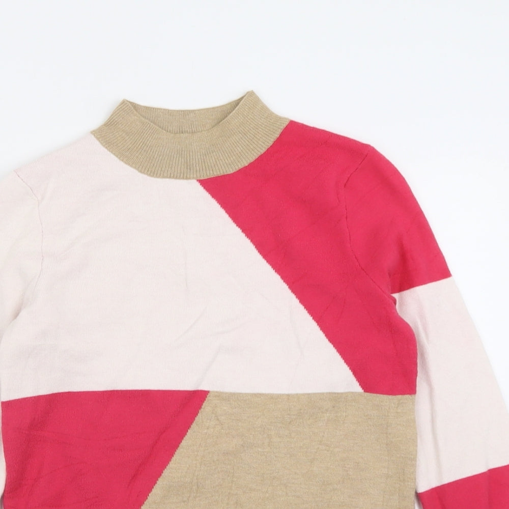 Marks and Spencer Womens Pink High Neck Geometric Viscose Pullover Jumper Size 8