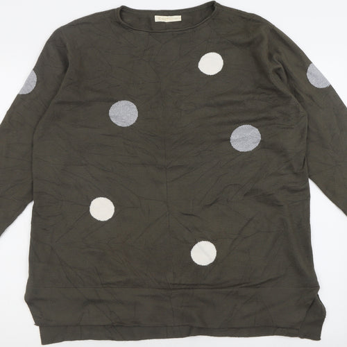 E-Women Womens Green Crew Neck Polka Dot Viscose Pullover Jumper Size L