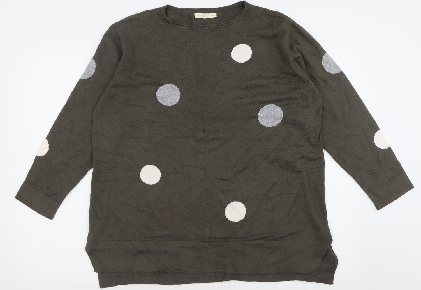 E-Women Womens Green Crew Neck Polka Dot Viscose Pullover Jumper Size L