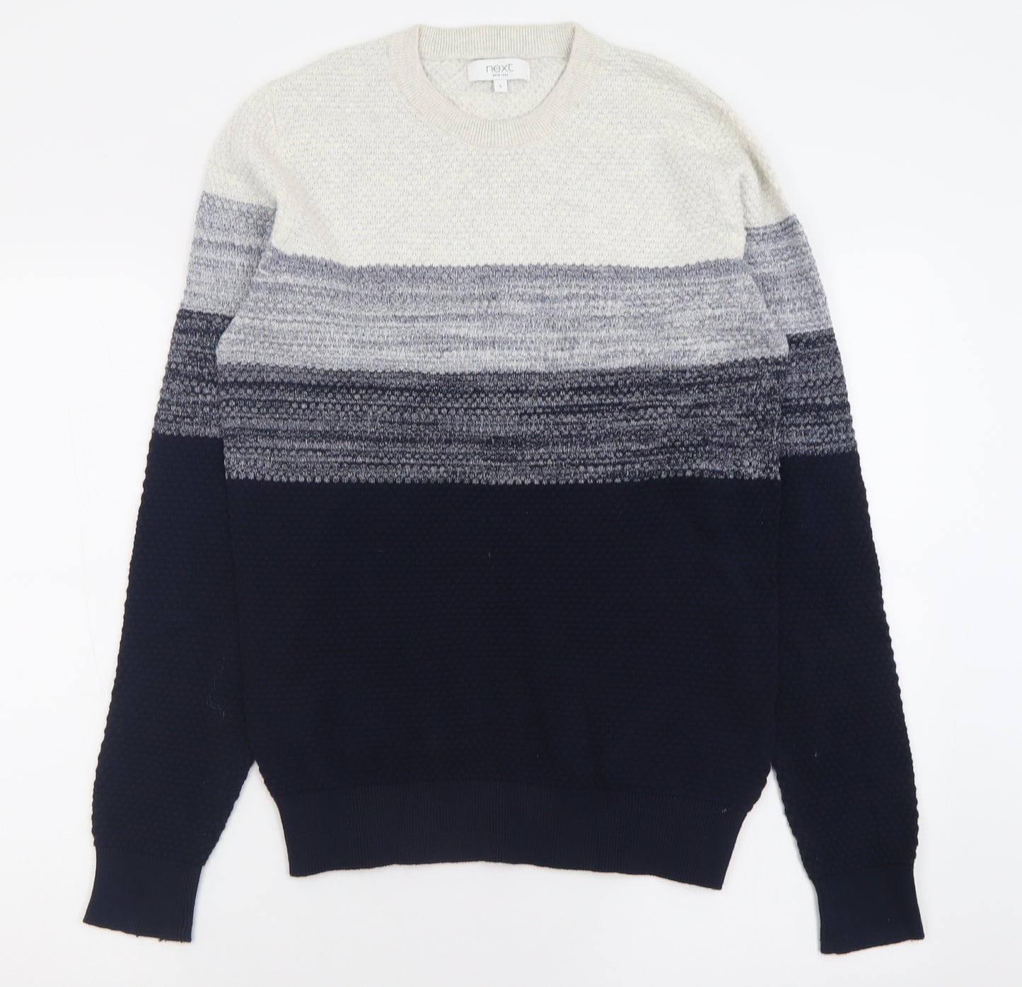 NEXT Mens Blue Crew Neck Striped Cotton Pullover Jumper Size S