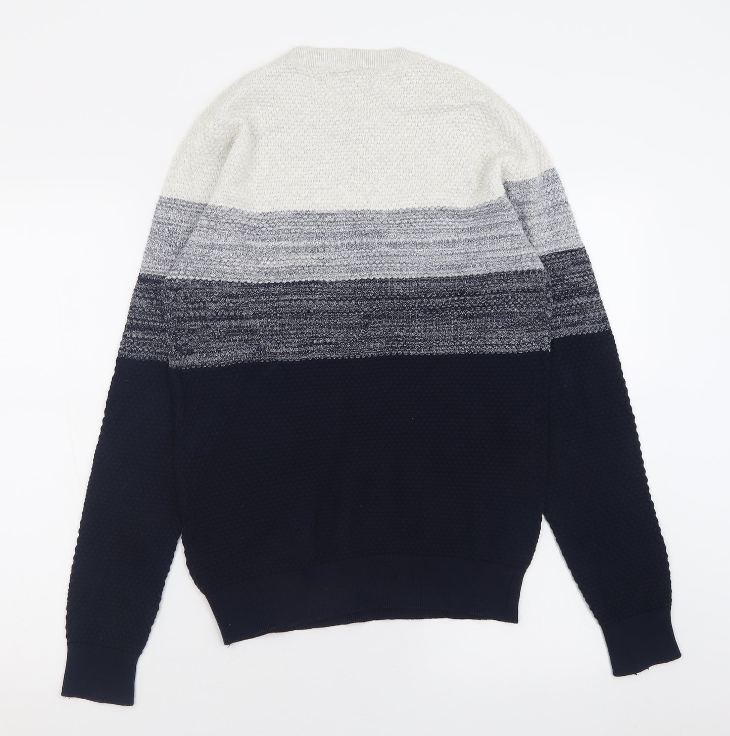 NEXT Mens Blue Crew Neck Striped Cotton Pullover Jumper Size S