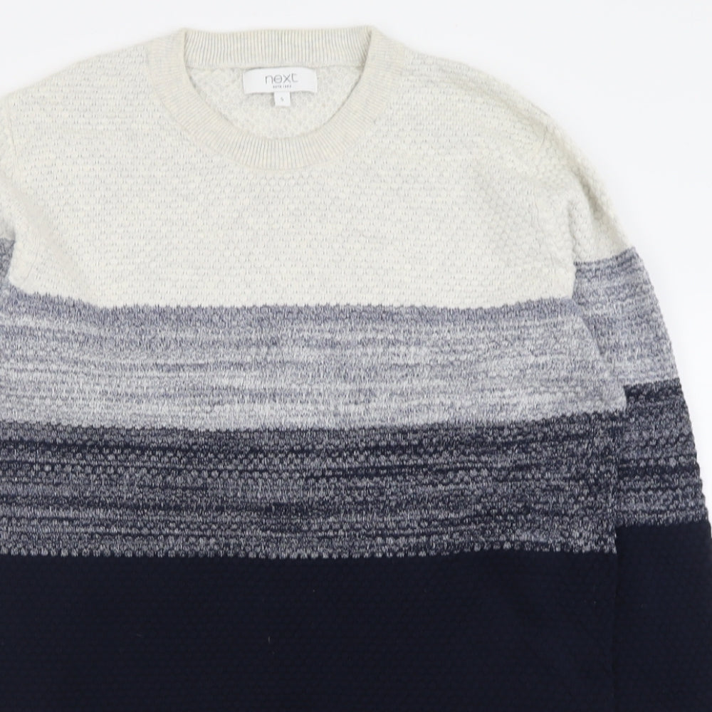 NEXT Mens Blue Crew Neck Striped Cotton Pullover Jumper Size S