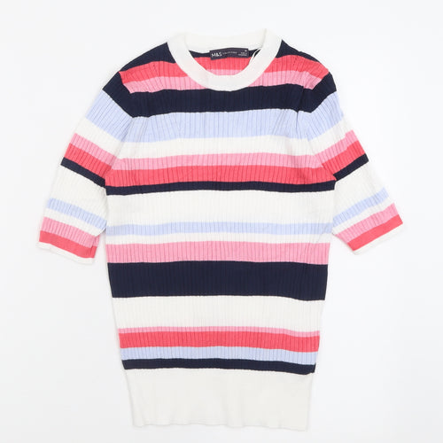 Marks and Spencer Womens Pink Crew Neck Striped Viscose Pullover Jumper Size 10