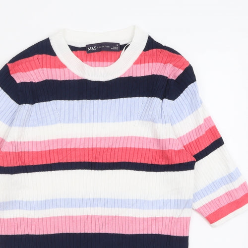 Marks and Spencer Womens Pink Crew Neck Striped Viscose Pullover Jumper Size 10