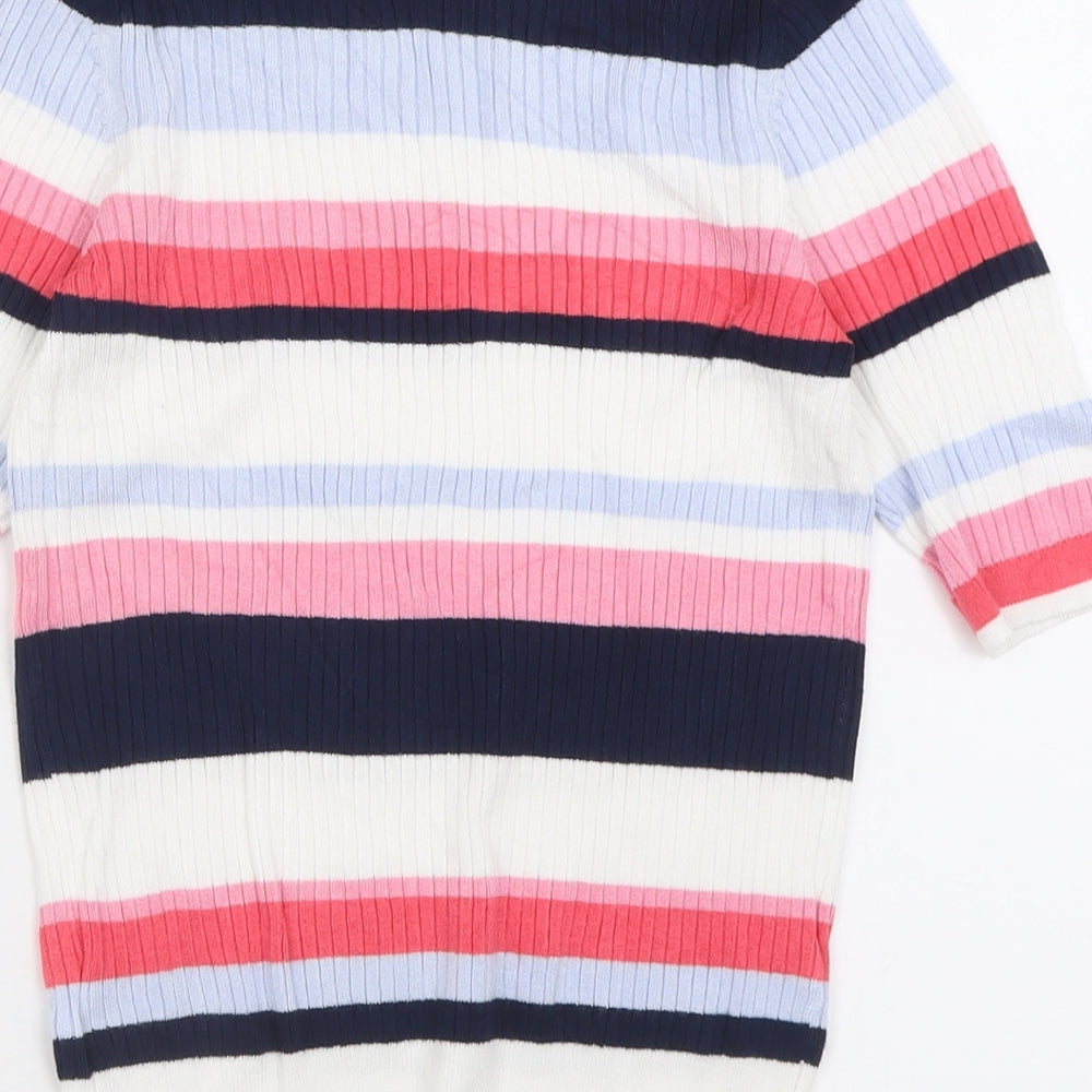 Marks and Spencer Womens Pink Crew Neck Striped Viscose Pullover Jumper Size 10