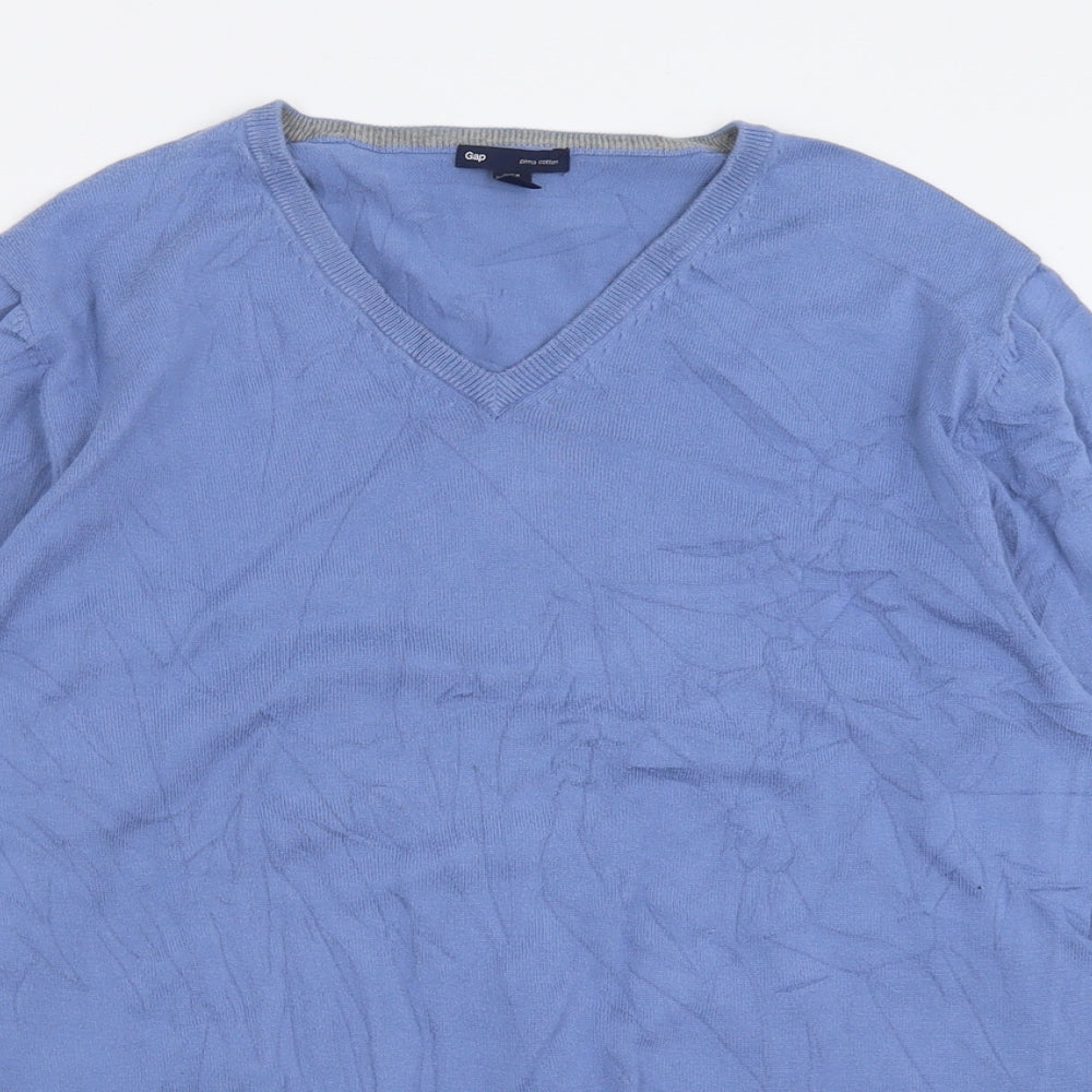 Gap Mens Blue V-Neck  Cotton Pullover Jumper Size L