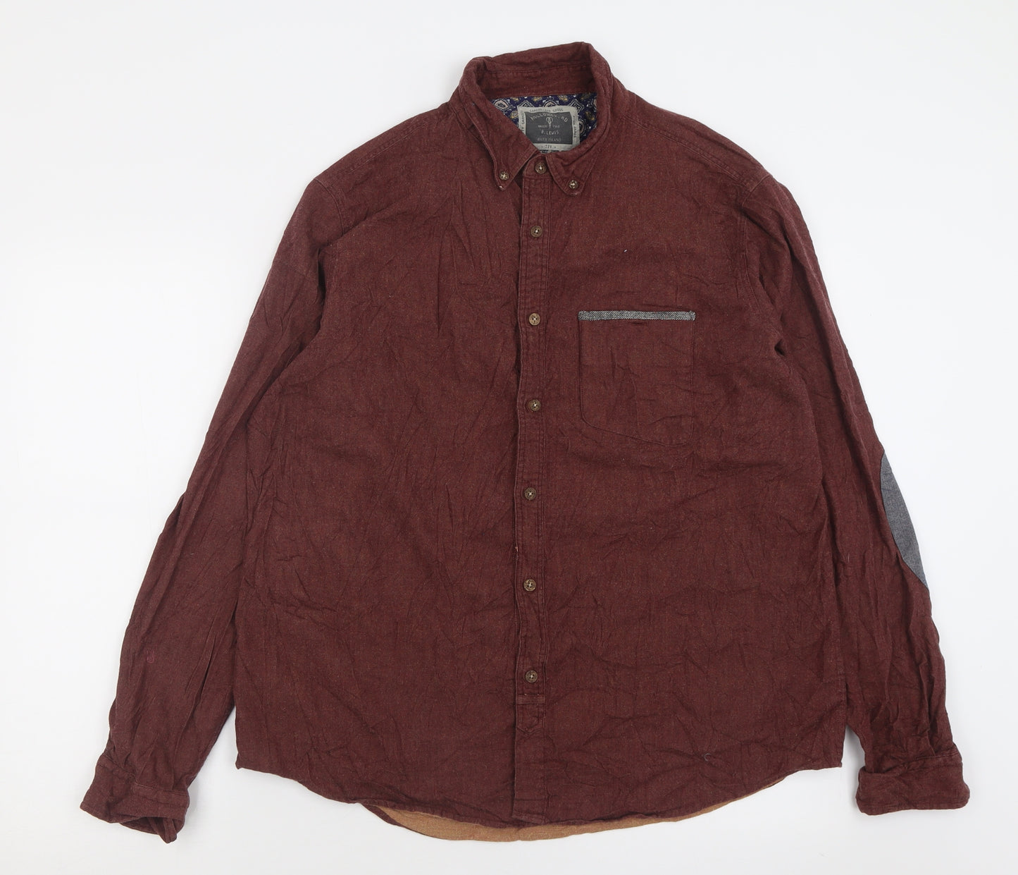 River Island Mens Brown  Cotton  Button-Up Size L Collared Button