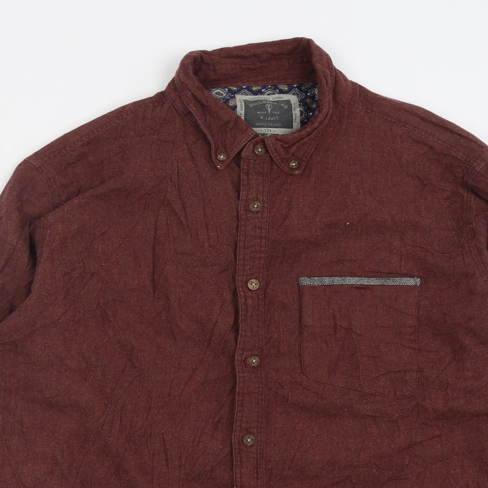 River Island Mens Brown  Cotton  Button-Up Size L Collared Button