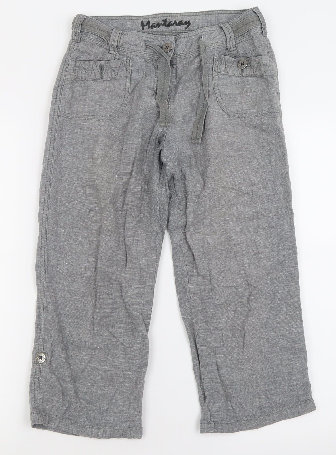 Debenhams Womens Grey  Linen Cropped Trousers Size 8 L21 in Regular Button