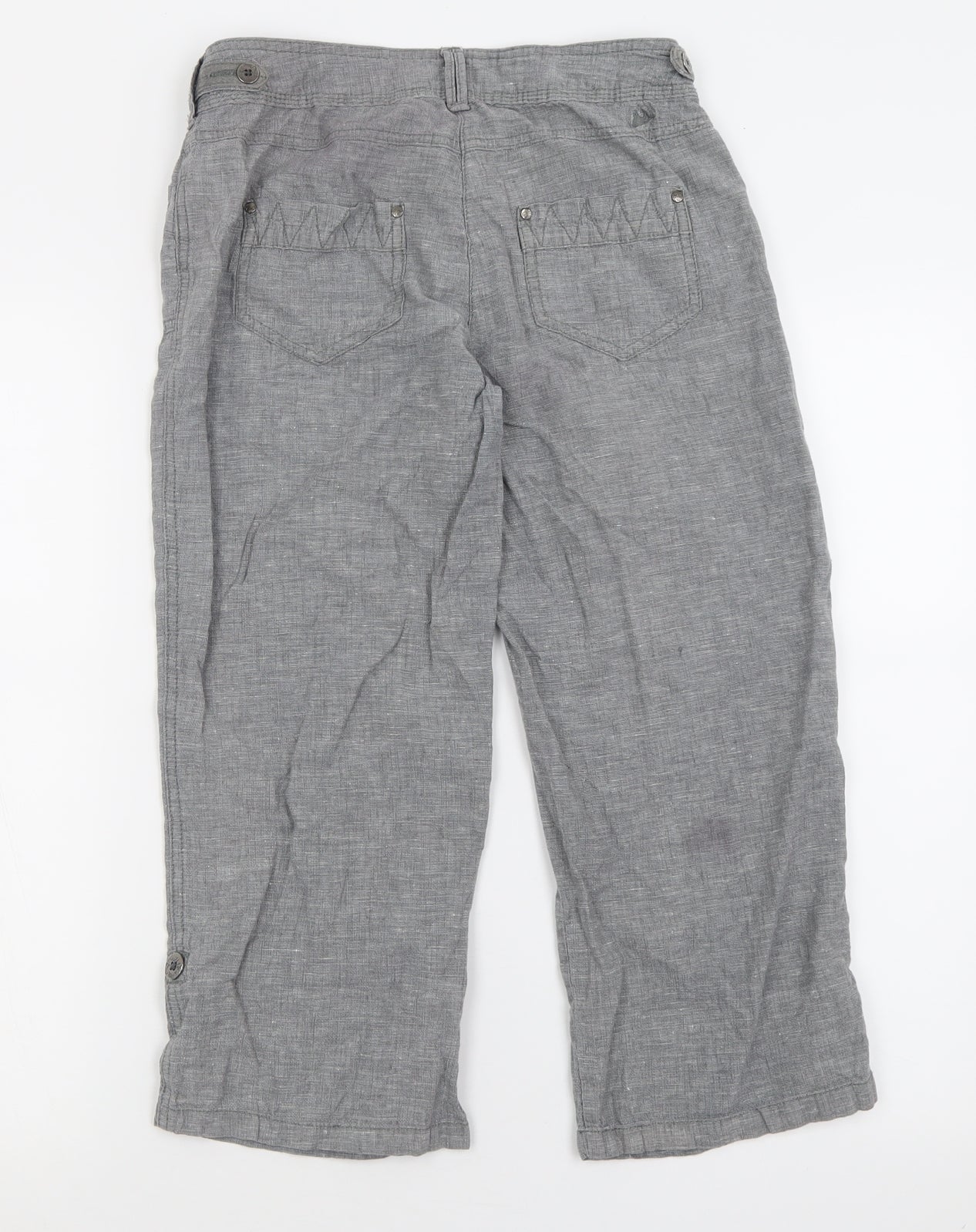 Debenhams Womens Grey  Linen Cropped Trousers Size 8 L21 in Regular Button