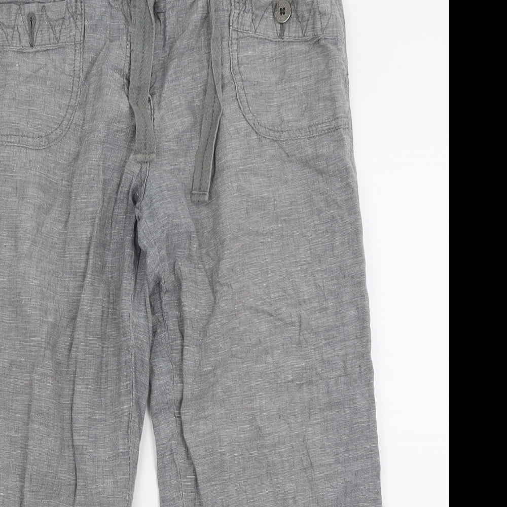 Debenhams Womens Grey  Linen Cropped Trousers Size 8 L21 in Regular Button