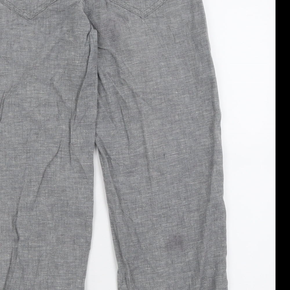 Debenhams Womens Grey  Linen Cropped Trousers Size 8 L21 in Regular Button