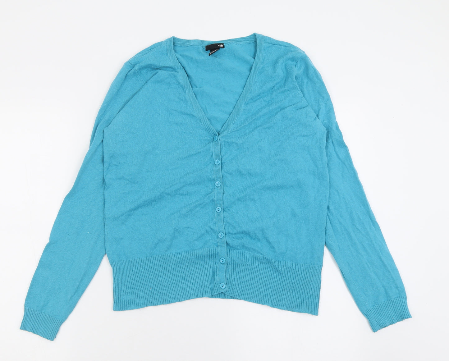 H&M Womens Blue V-Neck  Cotton Cardigan Jumper Size L