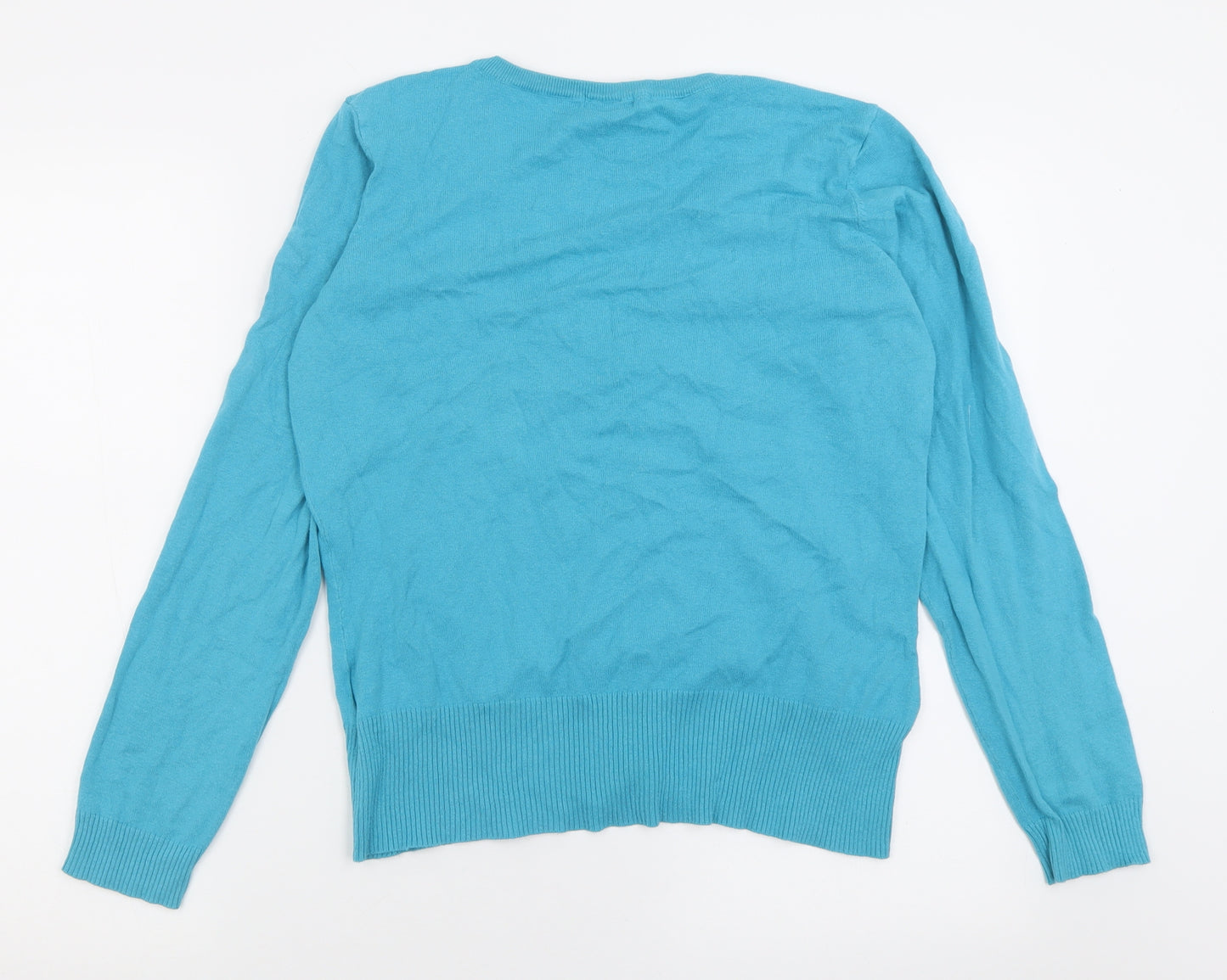 H&M Womens Blue V-Neck  Cotton Cardigan Jumper Size L