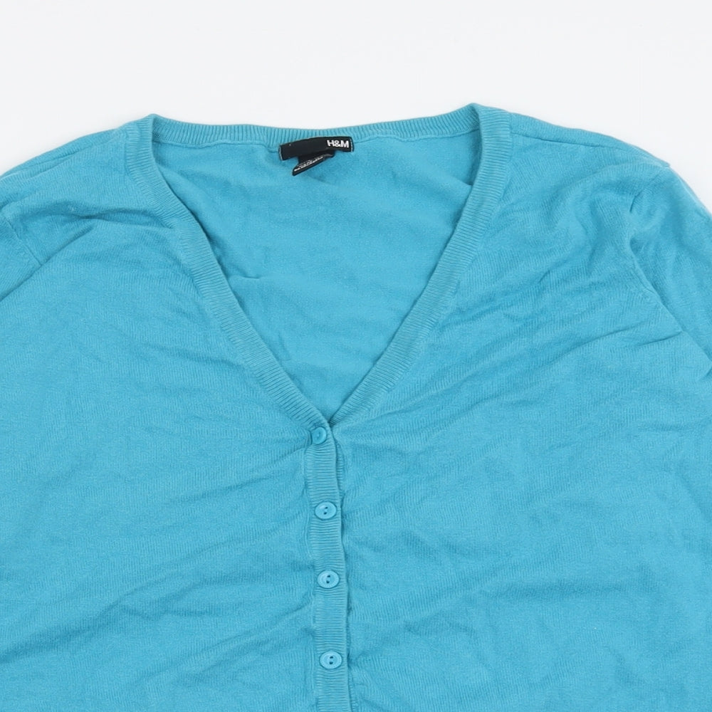 H&M Womens Blue V-Neck  Cotton Cardigan Jumper Size L