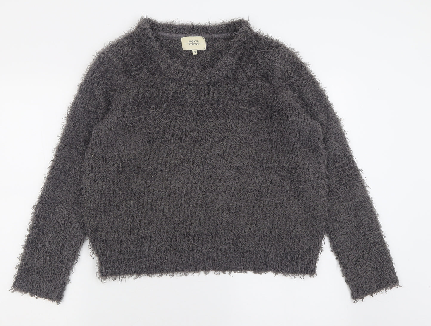 Papaya Womens Grey Crew Neck  Polyester Pullover Jumper Size 16