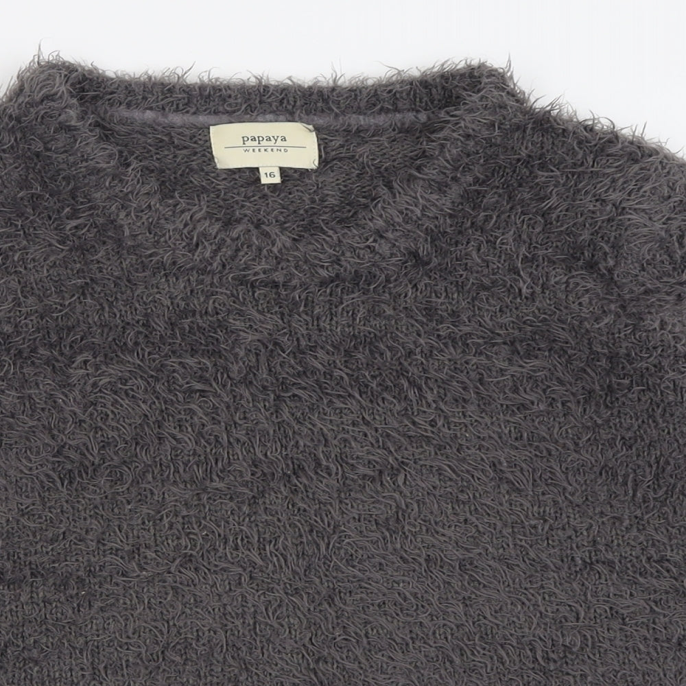 Papaya Womens Grey Crew Neck  Polyester Pullover Jumper Size 16