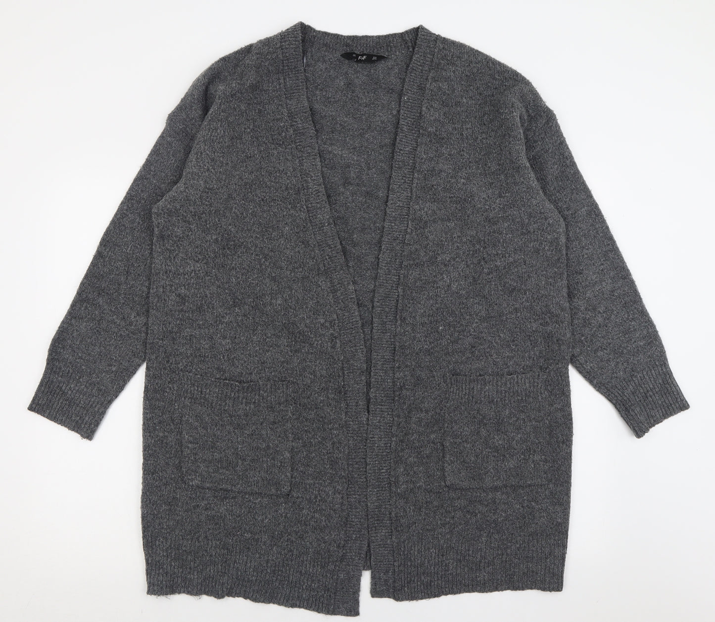 F&F Womens Grey V-Neck  Acrylic Cardigan Jumper Size 16