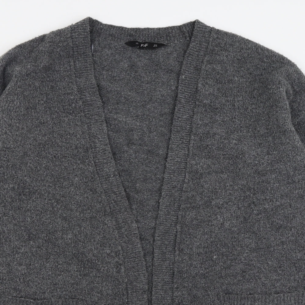 F&F Womens Grey V-Neck  Acrylic Cardigan Jumper Size 16
