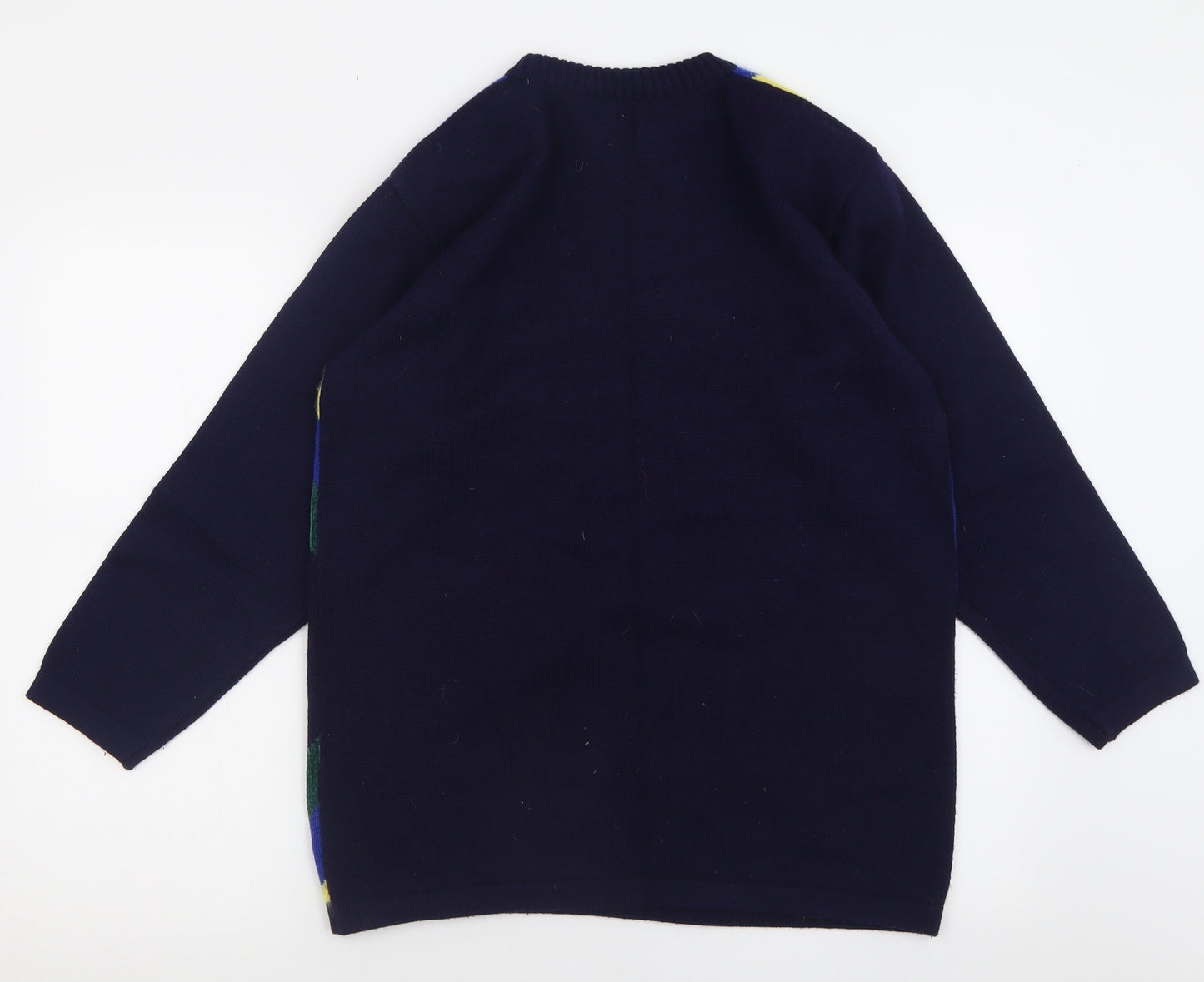 Preworn Womens Blue Crew Neck Argyle/Diamond Wool Pullover Jumper Size 10