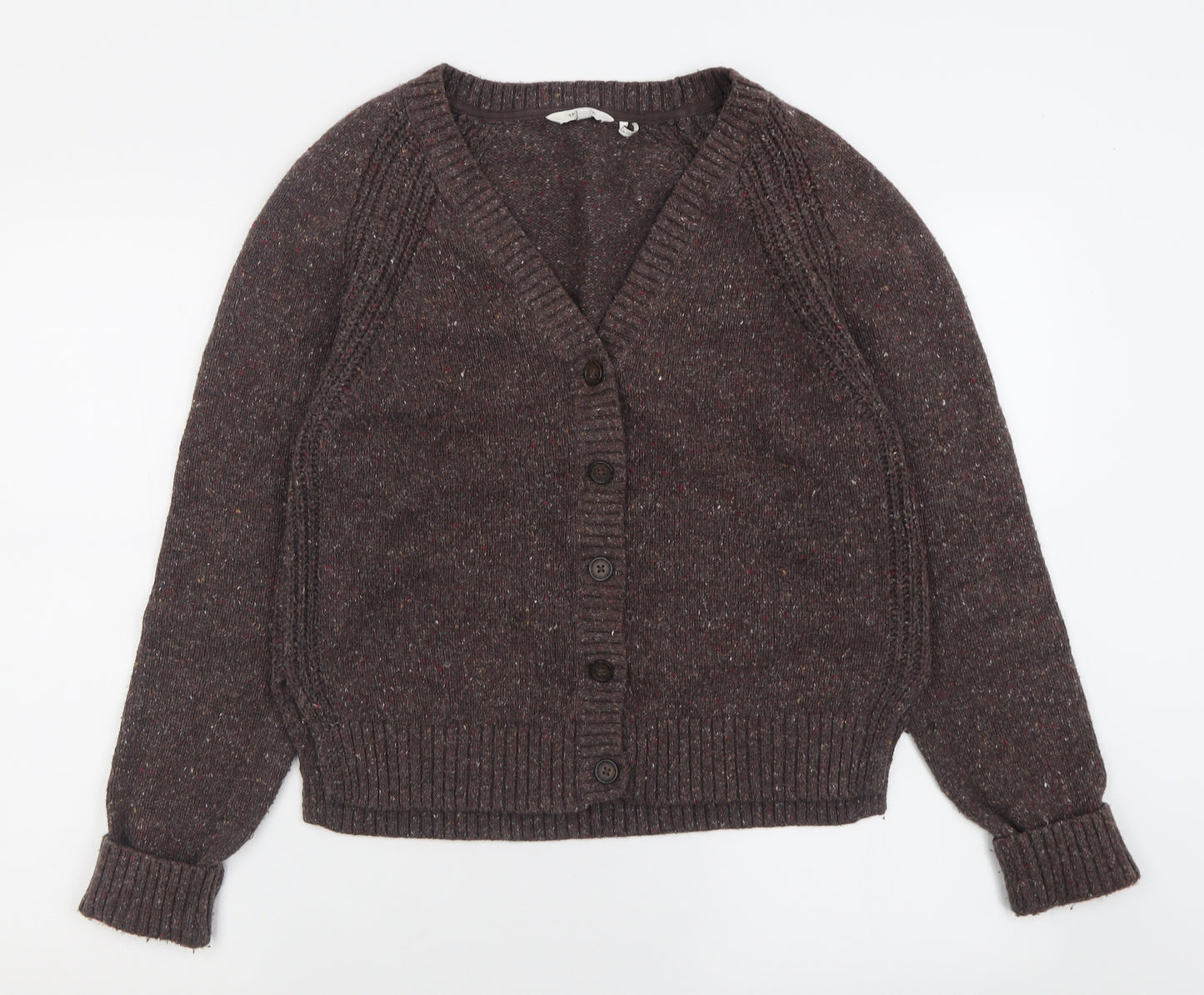 Fat Face Womens Brown V-Neck  Acrylic Cardigan Jumper Size 12