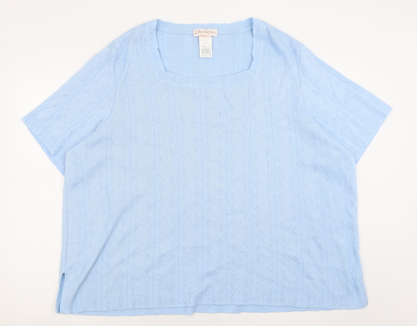 Daxon Womens Blue Square Neck  Acrylic Pullover Jumper Size 36