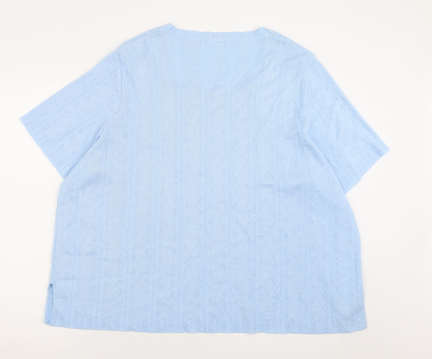 Daxon Womens Blue Square Neck  Acrylic Pullover Jumper Size 36