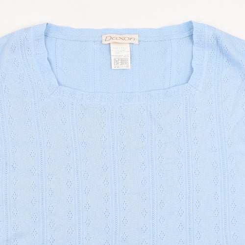 Daxon Womens Blue Square Neck  Acrylic Pullover Jumper Size 36
