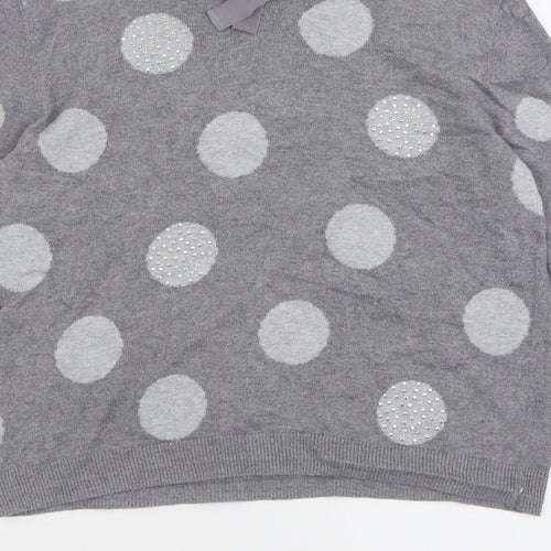 Oasis Womens Grey Crew Neck Polka Dot Cotton Pullover Jumper Size M