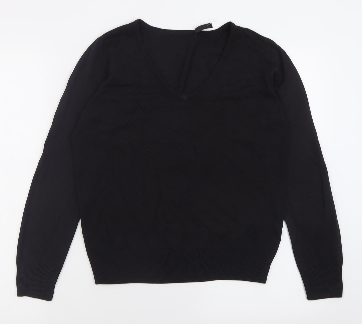 Marks and Spencer Womens Black V-Neck  Acrylic Pullover Jumper Size 8