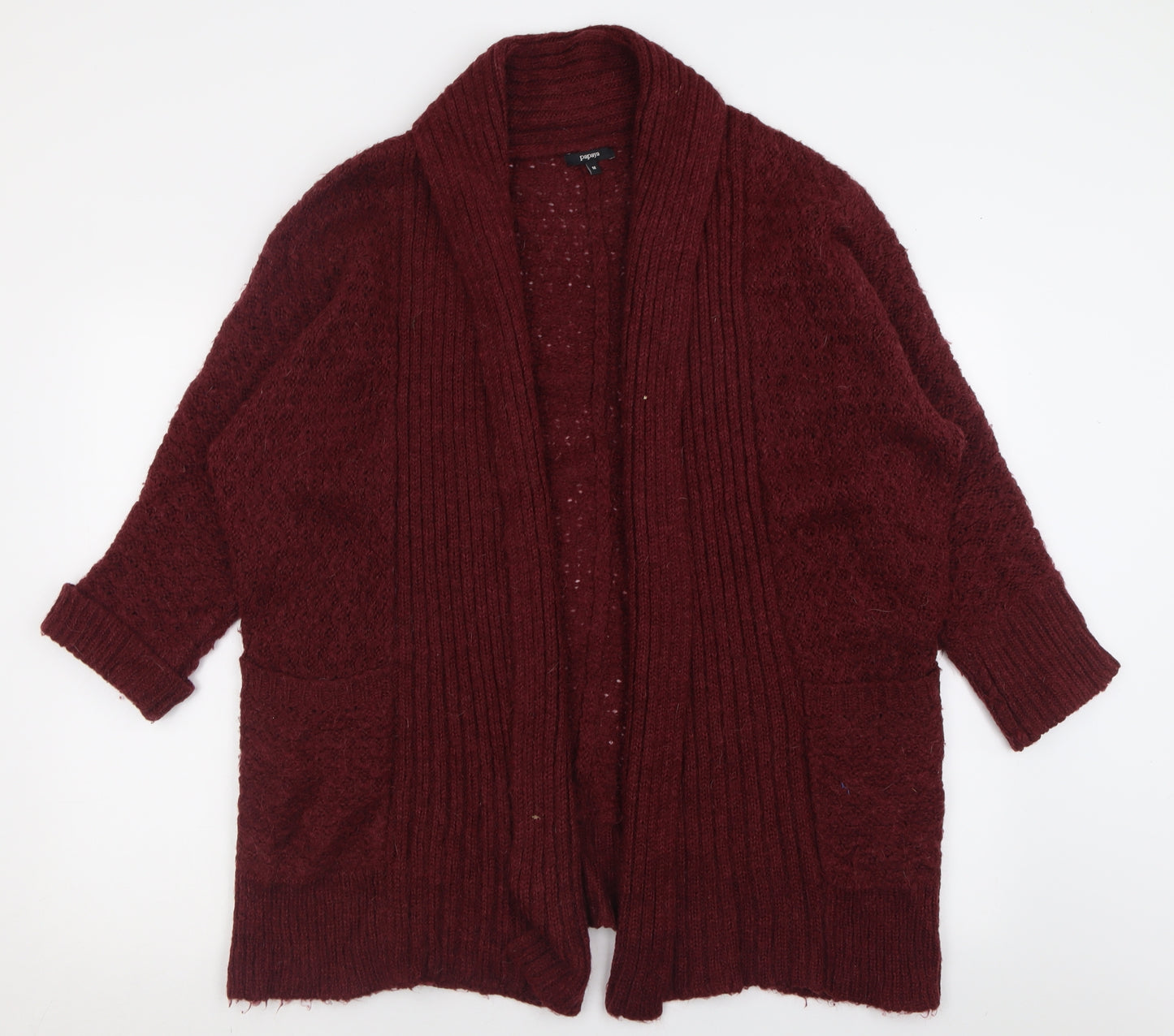 Papaya Womens Red V-Neck  Acrylic Cardigan Jumper Size M