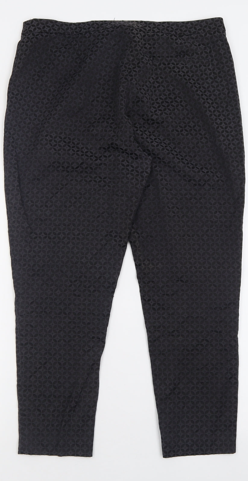 Debenhams Womens Black Geometric Cotton Trousers  Size 14 L26 in Regular Hook & Eye