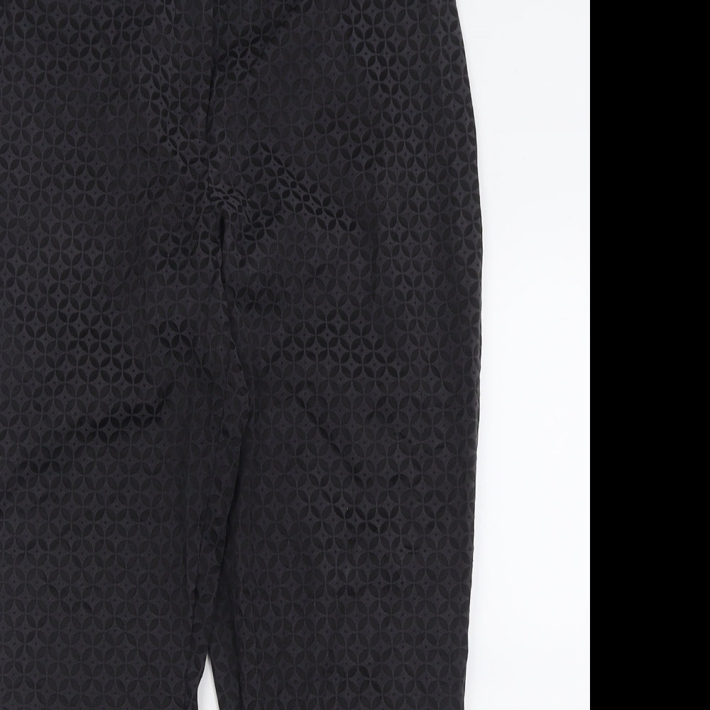 Debenhams Womens Black Geometric Cotton Trousers  Size 14 L26 in Regular Hook & Eye