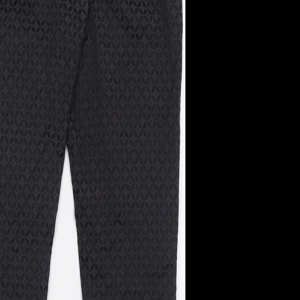 Debenhams Womens Black Geometric Cotton Trousers  Size 14 L26 in Regular Hook & Eye