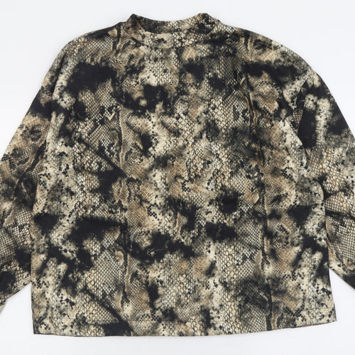 Stradivarius Womens Brown Crew Neck Animal Print Polyester Pullover Jumper Size S