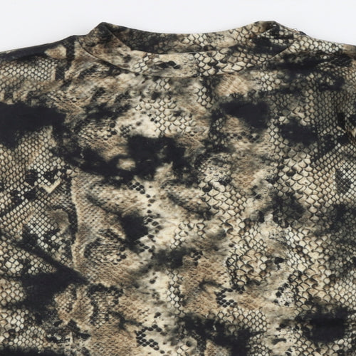Stradivarius Womens Brown Crew Neck Animal Print Polyester Pullover Jumper Size S