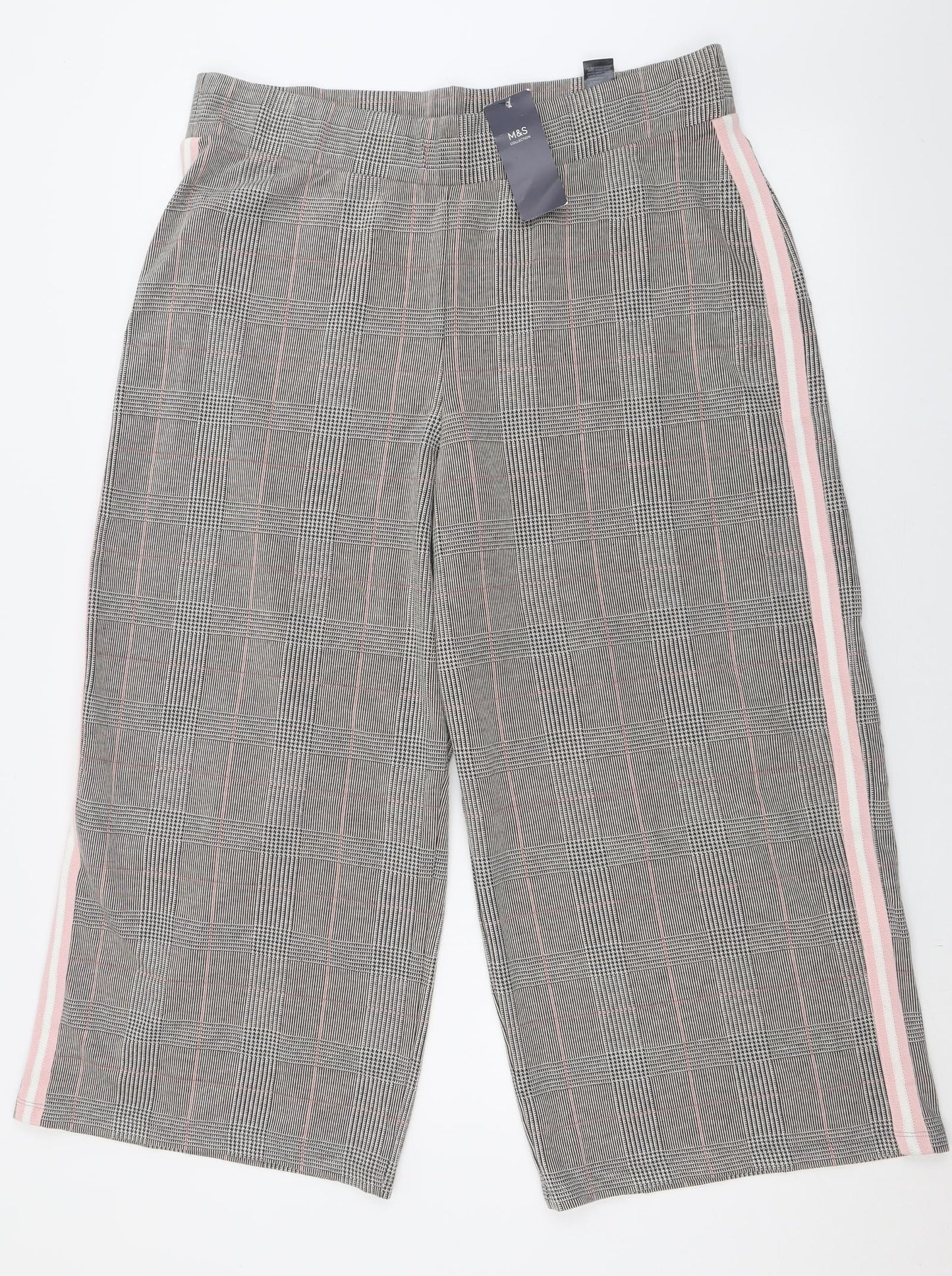 Marks and Spencer Womens Grey Check Polyester Trousers  Size 18 L26 in Regular