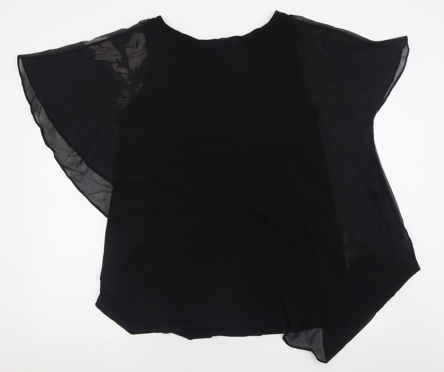 Evans Womens Black Floral Polyester Basic T-Shirt Size 22 Crew Neck